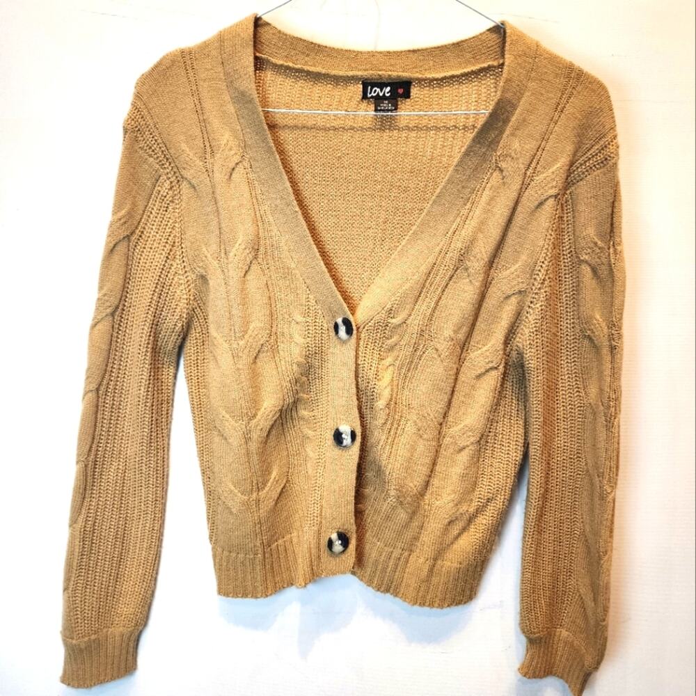 Love Tan Brown Cardigan Sweater Buttons‎ Size M